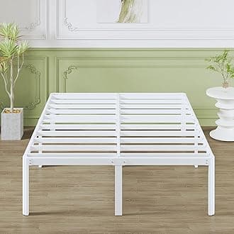 46 cm High King Size Bed Frame 160x190 with Rounded Corners, Heavy Duty Metal Bed Frame Double 160 x 190 cm with Steel Slats, Ample Space Under-bed, Easy Assembly, White