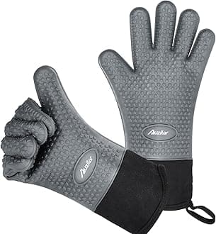 Silicone Cooking Gloves, Grilling Gloves, Heat Resistant Gloves BBQ Kitchen Silicone Oven Mitts, Long Waterproof Non-Slip Potholder for Barbecue, Cooking, Baking