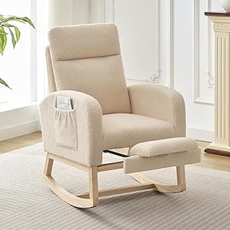 Rocking Chair Nursery, Nursing Rocking Chairs with Foot Rest for Mom Nursery, Rocker Glider Chair with High Backrest for Living Room, Bedroom, Upholstered Lounge Chair with Solid Wood Base for Relaxin