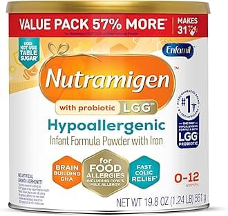Enfamil Nutramigen Hypoallergenic Baby Formula with Iron, Lactose Free, Colic Relief from Cow's Milk Allergy Starts in 24 Hours, Brain Building DHA, Probiotic LGG for Immune Support, 19.8 Oz Can