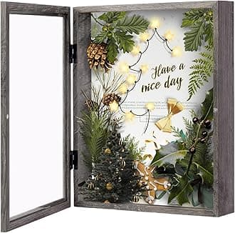 Muzilife 11x14 Shadow Box Picture Frame - Deep Wood & Glass Display Case Ready to Hang Memory Box Baby Sports Memorabilia, Pins, Awards, Tickets, and Photos (Texture Gray)