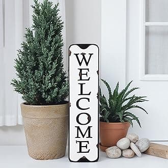 Parisloft Welcome Carved Metal Wall Sign for Home Decor.|Rustic Iron Welcome Decor for Entryway 5.5x21.6''