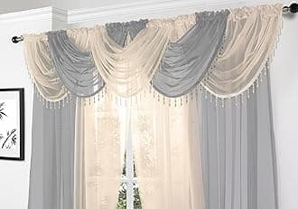 Silver Voile Curtain Swag with Crystal Beaded Trim by Supplied by Maple Textiles