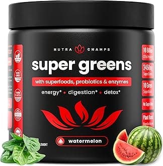 Super Greens Powder Premium Superfood | 20+ Organic Green Veggie Whole Foods | Alfalfa, Spirulina, Chlorella & More | Antioxidant, Digestive Enzyme & Probiotic Blends | Watermelon