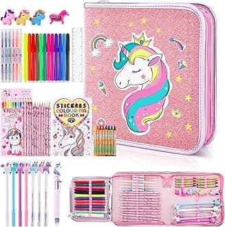 JYPS Unicorn Gifts for Girls 4 5 6 7, Colouring Sets for Children, Arts and Crafts for Kids, 3-8 Years Old Girls Gifts Toys, Birthday Presents Age 5-10, Pencil Case Stationary Sets