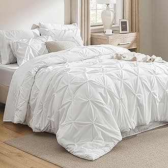 King Size Comforter Set White - Bed in a Bag Bedding Set 7 Pieces, GentleSoft™ Pintuck Bed Set Gift for Family, Pinch Pleat White Comforter with Sheets, Pillowcases & Shams