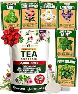 HOME GROWN Medicinal Herb Seeds Vault – 2,000+ Seeds, 6 Non GMO Heirloom Varieties for Indoor & Outdoor Garden – Lavender, Chamomile,Mint,Lemon Balm,Peppermint,Echinacea +Garden Markers