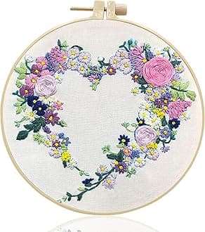 Maydear Embroidery Kit for Beginners Adults with Flower Pattern, Cross Stitch Kits, French Stamped Embroidery Starter Kit Including Embroidery Hoop Color Threads and Embroidery Scissors