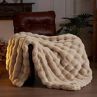 Faux Fur Throw Blanket for Couch - Thickened Fluffy Soft Bubble Blanket for Living Room Home Decor - Fathers Day Birthday Gifts for Women Men, Beige, 50" x 60", 1300GSM
