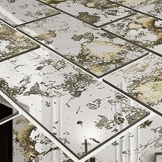 – funlife 3D Vintage Mirror Effect Wall Panels, Rusty Faux Antique Mirror Tiles, Humidity Wall Rectangular 21PCS