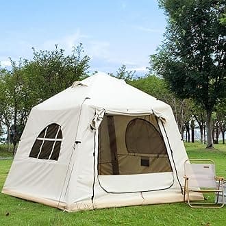 KNUO 2025 Upgraded 100% Waterproof Inflatable Camping Tent, Large Blow-Up Air Tent, No Assembly Needed Luxury Glamping House, Oxford Fabric