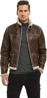 Men's Stand Collar Faux Fur Lined Bomber PU Leather Jacket for Game Cosplay