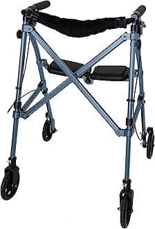 Wonder Rollator, Lightweight Folding Space Saver Mobility Rolling Walker for Seniors and Adults, 6-inch Wheels, Locking Brakes, and Padded Seat with Backrest, Cobalt Blue
