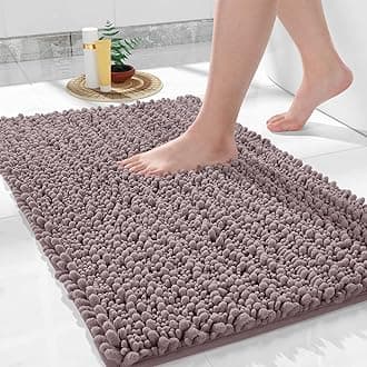 Yimobra Chenille Luxury Bathroom Rug Mat 24X17, Extra Soft & Absorbent Rectangular Bath Rugs, Non-Slip Plush Shaggy Bath Carpet, Machine Wash Dry, Bath Mats For Bathroom Floor, Tub And Shower, Mauve