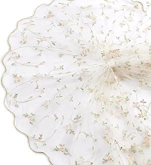 BENECREAT 2 Yard Flower Organza Lace Fabric Polyester Embroidered Mesh Lace Wedding Garment Accessories for Bridal Veils Dress, DIY Crafts Curtain Home Vintage Decor