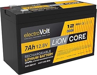 - 12V electroVOLT Rechargeable Lithium-Ion Battery - LiFePO4 Technology - Robust Deep Cycle Storage Battery - Integrated BMS (7 AH)