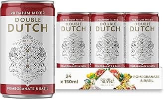 Double Dutch Pomegranate & Basil Premium Tonic Mixer | 24 x 150ml cans | Low Calorie Perfect Mixer for Cocktails, No Artificial Colours Preservatives or Flavours (Pack of 24)