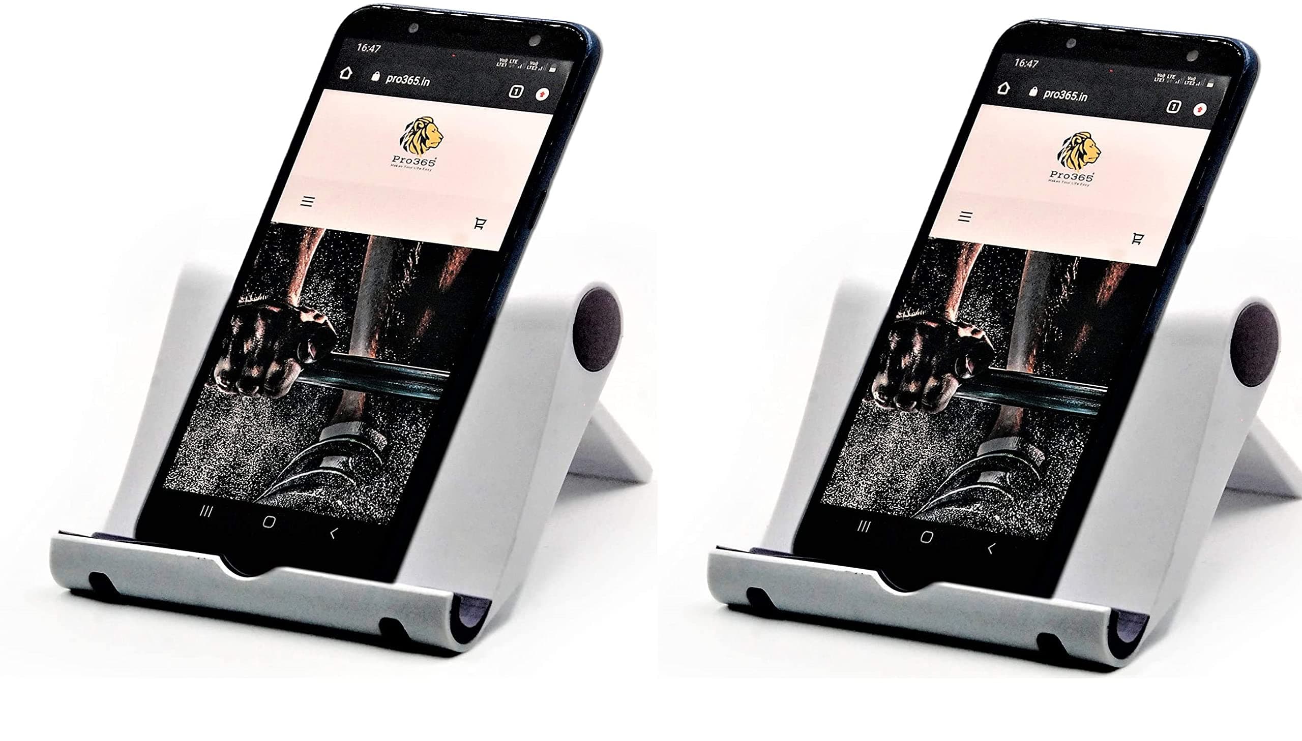 PRO365®️ Multi Angle Mobile Stand/Phone Holder for iPhone, Android, Samsung, OnePlus, Xiaomi/Portable/Foldable Cell Phone Stand/Perfect for Bed/Home/Desk (2 Pack, White)