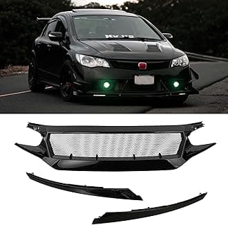 PartsFlow Front Bumper Grille Sports Grill Glossy Black Mesh For 2016 2017 2018 2019 2020 2021 Honda Civic Si Hatchback