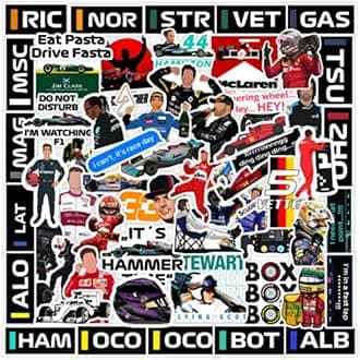 Pack of 60 F1 Formula One Racing Vinyl Stickers for Laptop, Journal, Bike Helmet, Diary, Guitar, Mobile Case - Waterproof Residue Free Stickers.