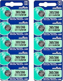 Murata 365/366 Battery SR1116/W/SW 1.55V Silver Oxide Watch Button Cell (10 Batteries)
