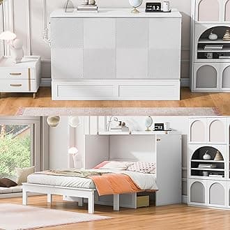 Harper & Bright Designs Queen Size Murphy Bed with USB Ports and Storage Drawer,Wood Cabinet Bed with Charging Station,Queen Storage Bed Frame,Chest Bed,Folding Wall Bed for Bedroom Guest Room,White