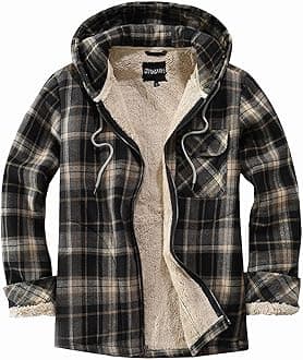 Elesuit Men's Full Zip Fleece Flannel Jackets Shirt Plaid Cotton Hoodies Soft Warm Coat for Men with Hood