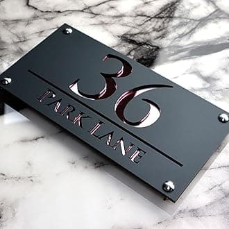 K SMART SIGN | LUXE H3 F32 | House Numbers Plaques House Numbers Door Laser Signs Number Name Personalised Plaques For Outside 3D Laser Cut acrylic Mirrored Marble (Dark Gray & Rose Gold Mirror)