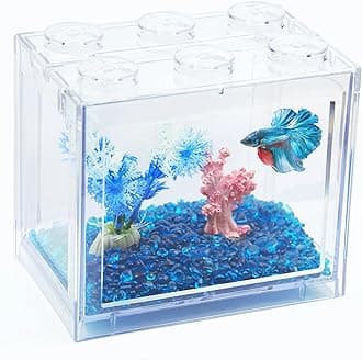 Small Betta Fish Tank, Stackable Mini Fish Tank Aquarium Tank Kit, 3/5 Gallon Rectangular Fish Bowl with Aquarium Gravel Decoration, Cube Tank for Seaweed Balls Sea Monkeys (Transparent)