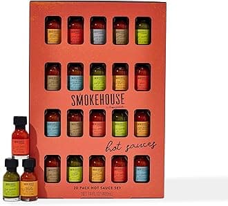 Smokehouse by Thoughtfully, Hot Sauce Gift Set, Flavors Include Garlic Herb, Bacon Cayenne, Extreme Habanero, 3 Unique Ghost Pepper Hot Sauces and More, Set of 20