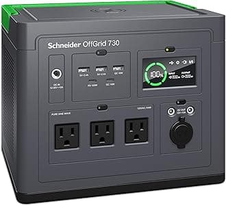 Schneider OffGrid 738Wh Portable Power Station, PPS730 Portable Solar Generator with Wireless Charging Pad, for Camping or Home