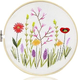 Maydear Embroidery Kit for Beginners, Adults, Floral Pattern, Cross Stitch Kit, Embroidery Hoop, Color Threads, Scissors, Non-Foldable
