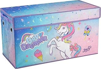 Idea Nuova JoJo Siwa Unicorn Bow Day Dreamer Collapsible Children’s Storage Trunk, Durable with Soft Lid, 28.5"x14.5"x16"
