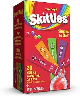 Skittles Singles To Go Variety Pack, Watertok Powdered Drink Mix, Zero Sugar, Low Calorie, Includes 4 Flavors, 1 Box (20 Single Servings) (Fruity)