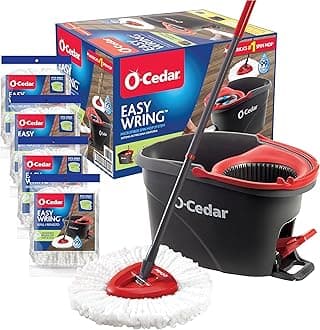 O-Cedar Easywring Microfiber Spin Mop & Bucket Floor Cleaning System with 4 Extra Refills