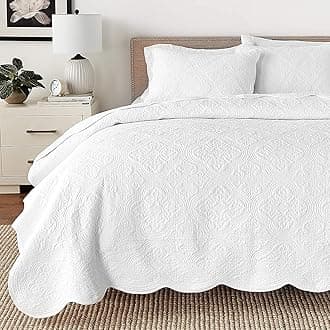 100% Cotton Victorian Medallion Solid White Matelasse Embossed Bedding Quilt Set, Reversible Lightweight Bedspread, Coverlet for All Season (Blantyre - White, King - 3 piece)