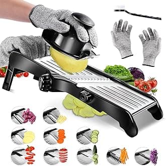 Mandoline Vegetable Cutter, Adjustable Mandolin Food Slicer for Cut Vegetables, Professional Vegetable Julienne Slicer for Potato, Cucumber, Onion, Send Safety Gloves & Cleaning Brush