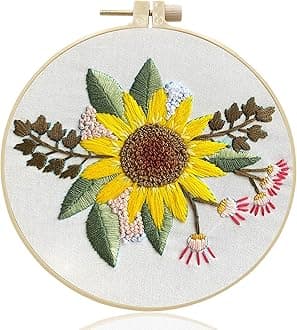 Maydear Stamped Embroidery Kit for Beginners with Pattern, Cross Stitch kit, Embroidery Starter Kit Including Embroidery Hoop, Color Threads and Embroidery Scissors - Sunflower