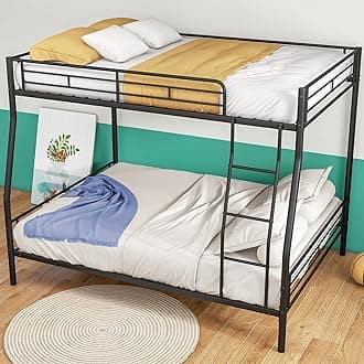 Full Over Queen Bunk Bed,Heavy Duty Metal Bunk Bed Frame for Adults,2 Side Ladder,Guardrail,Space-Saving,Noise Reduced,No Box Spring Needed,Black (Full Over Queen)