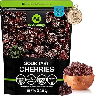 NUT CRAVINGS - Dried Sour Tart Cherries, Lightly Sweetened, Unsulphured (48oz, 3 LB) Sweet Healthy Snack, Vegan, Kosher, Resealable Bag