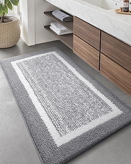 Color&Geometry Absorbent Bath Mat 60x 110 cm, Soft Bathroom Mat Non Slip, Machine Washable Bathroom Rug, Bathmat Bath Mats for Bathroom Bathtub (Grey)