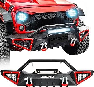 Front Bumper Compatible with 2007-2025 Jeep Wrangler JK/JKU JL/JLU Gladiator JT, Rock Crawler Off Road Full Width Bumper with Winch Plate Mounting & 2 x D-Rings