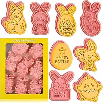 Easter Cookie Cutters Set, 8 Pcs Cookie Cutter with Plunger Stamps, 3D Cookie Stamps for Easter Biscuit Snacks Cheese Baking