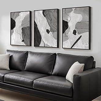 Large Framed Black and White Gray Abstract Wall Art, Set of 3 Piece Modern Canvas Prints Paintings Artwork for Walls, Minimalist Pictures for Living Room Bedroom Dining Room Hallway Wall Decor 20x30 In