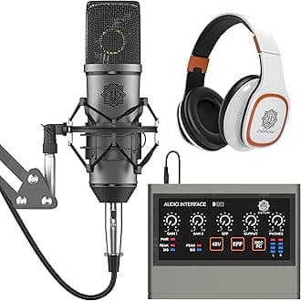 DIGIMORE Professional Condenser Microphone Kit with Audio Interface for Podcasting Live Streaming Singing PC Mobile YouTube (D-410/400)