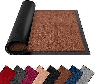 Washable Dirt Trapper Door Mats Indoor & Outdoor, Heavy Duty Non Slip Doormats, Rubber Backed Floor Mat, Super Absorbent Front Door Mat, Entrance Rug (Brown-Plain, 40cm x 60cm)