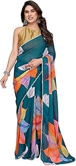 MOHIT CREATIONS Women's Party Wear Georgette Printed Border Ready To Wear Saree With Unstiched Blouse Piece