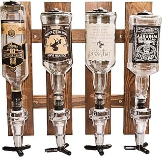 4-Bottle Wall Mounted Liquor Dispenser, Wooden Wall Shelf for Home Bar, Glass Drink Dispenser for Parties