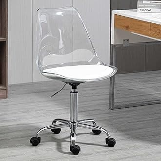 Acrylic Clear Desk Chair, Modern Small Cute Armless Vanity Rolling Plastic Chair Home Office Lucite Ghost Chairs Cushion Padded with Adjustable Height and Wheels, Clear