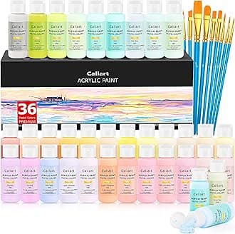 Acrylic Paint Set with 12 Brushes, 36 Pastel Colors (59ml, 2oz) Art Craft Paint for Artists Adults Beginners Painters, Canvas Ceramic Wood Fabric Rock Painting Supplies Kit